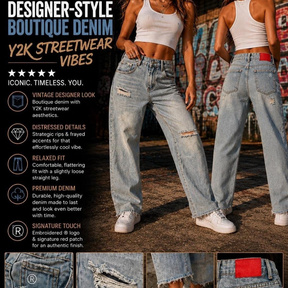 Vintage Designer-style boutique denim‎ with Rocawear-inspired Y2K streetwear